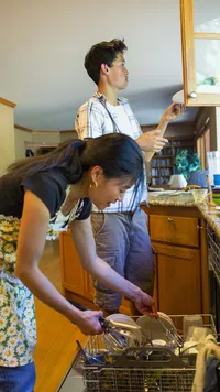 cleaning the kitchen