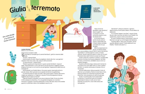PDF della pagina con una bambina che si nasconde sotto la sua scrivania durante un terremoto