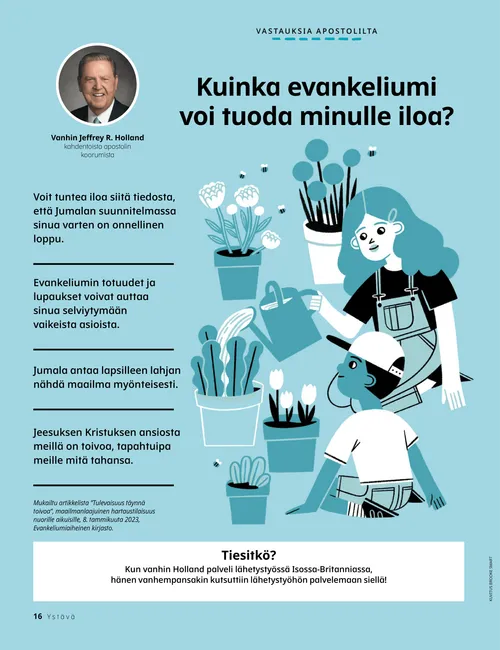 PDF-sivu, jossa on kuva pojasta ja tytöstä kastelemassa kukkia ruukuissa