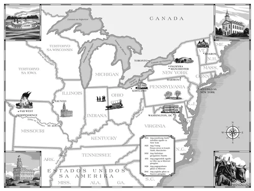 mapa sa silangan ug sa tunga-tungang bahin sa kasadpan sa USA