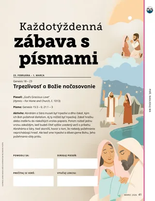 PDF stránka s ilustráciami Abraháma, Sáry a malého Izáka