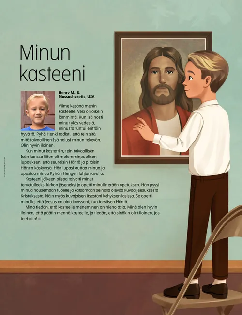PDF-sivu, jonka kuvassa poika seisoo tuolilla ja katselee Jeesusta Kristusta esittävää maalausta