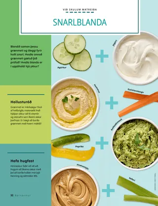 PDF-síða með myndum af grænmeti og ídýfum