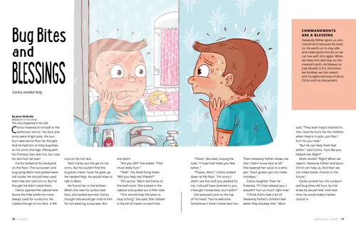 Page PDF with illustration of a boy with red spots on his face looking in a bathroom mirror