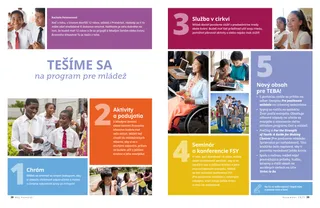 PDF strana zobrazujúca mladých mužov a mladé ženy, ktorí robia rôzne aktivity