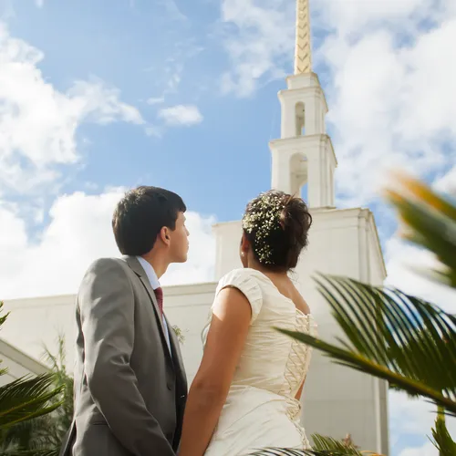 couple outside the temple