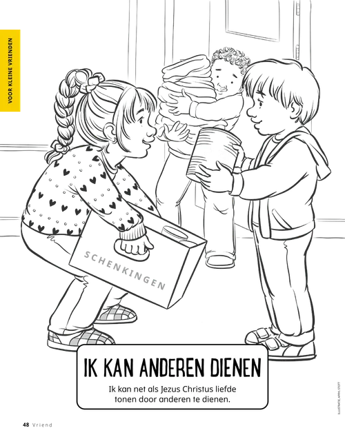 Kleurplaat van kinderen met donaties