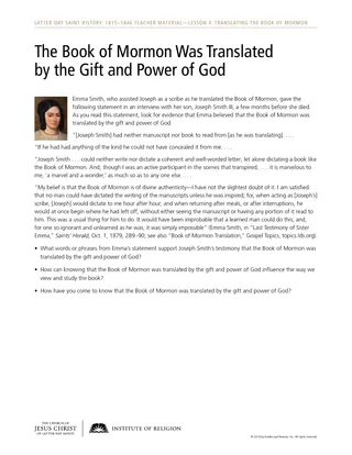 Handout: The Book of Mormon Was Translated by the Gift and Power of God