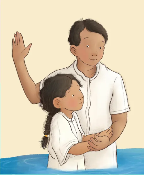 A man baptizing a girl