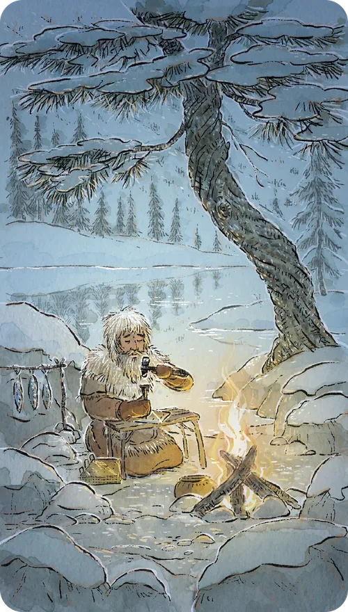 Moroni by a campfire