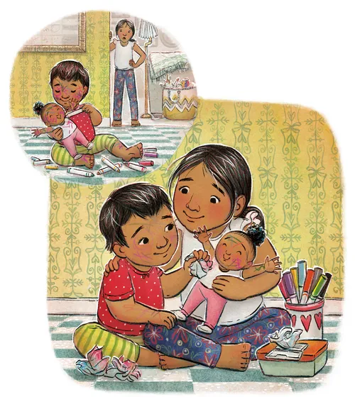 child cleaning up mess