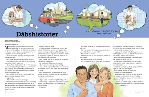 PDF-side af piger, der bliver døbt, en bil, der kører til et tempel, en dreng foran en kirkebygning og en pige med sine forældre