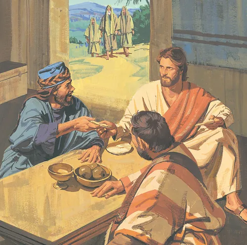 Jesus eating with some men