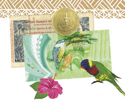 Vanuatuan money and a tropical bird