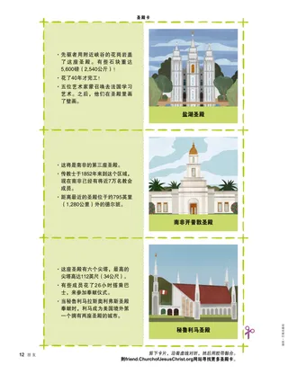 三张可剪下来的卡片，一面是圣殿的图案，另一面则是有趣的资讯