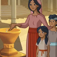 Jesus talks with the woman.