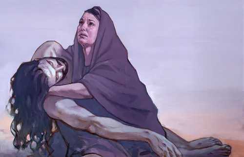 Mary holding Jesus after Crucifixion