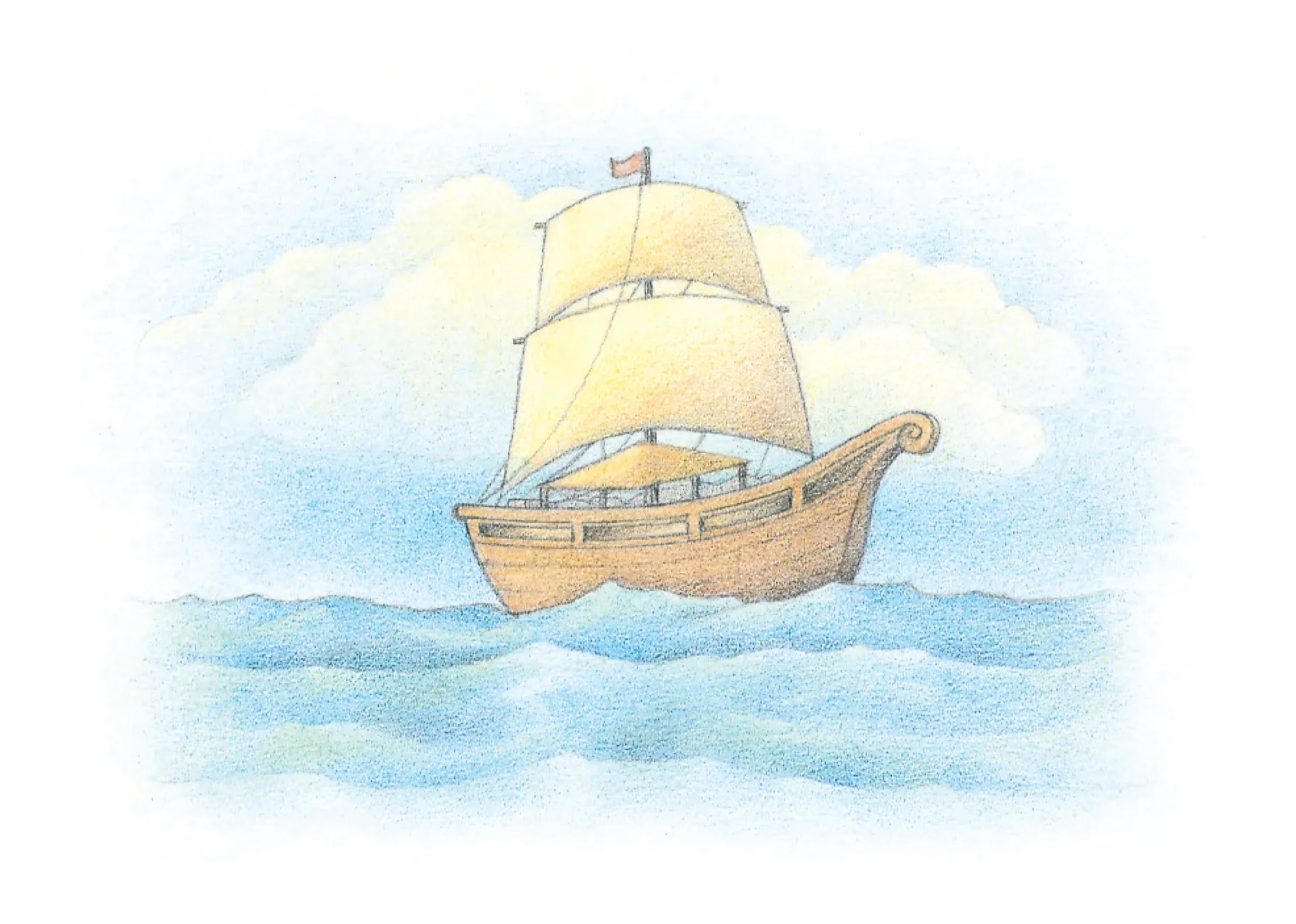 The ship that Nephi built and used to sail his family to the promised land. From the Children’s Songbook, page 118, “Book of Mormon Stories”; watercolor illustration by Beth Whittaker.