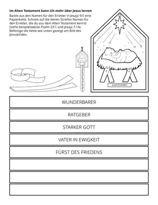 Seite mit der Aktivität für PV-Kinder: Im Alten Testament kann ich mehr über Jesus lernen