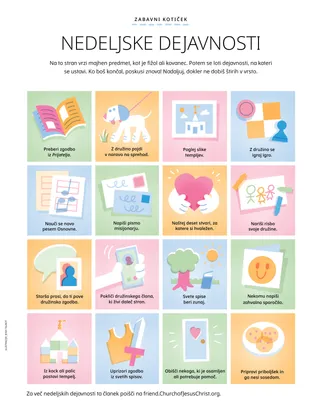 Tabla z dejavnostmi z ilustracijami