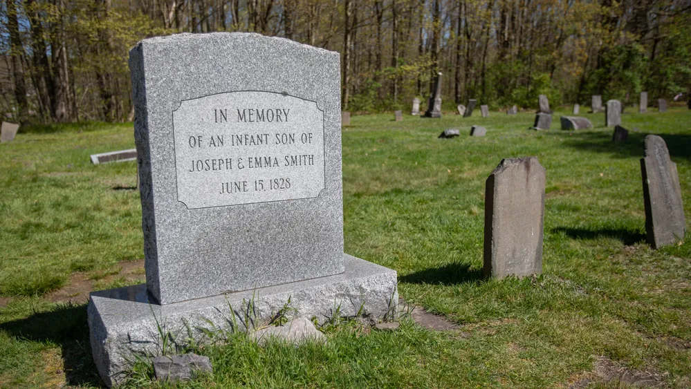 This headstone sits in the McKune cemetery near the Smith frame home at the Priesthood Restoration Site in Susquehanna, Pennsylvania. Photo taken May 2022.
