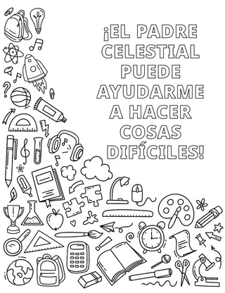 Página para colorear de varios materiales escolares y otros artículos