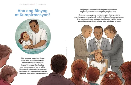 PDF na pahina ng isang lalaki na nagbibinyag sa batang babae, at ang batang babae ay kinukumpirma