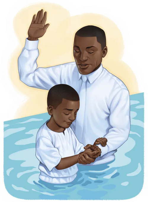 A boy being baptized