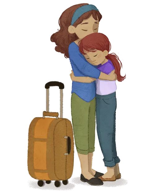 girl hugging her older sister goodbye