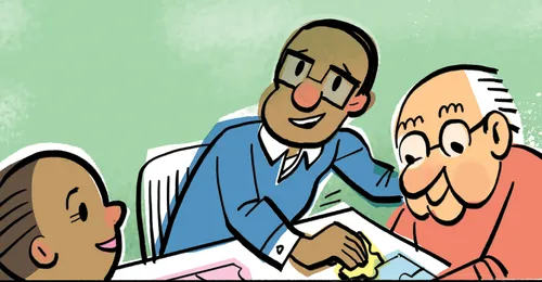 father, daughter, and old man