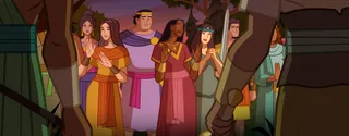 women stand in front of Limhi and the other Nephites