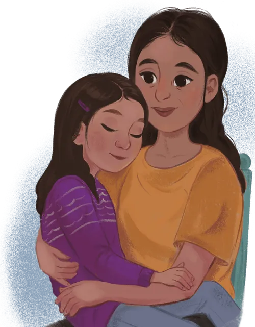 Girl sitting on mother’s lap