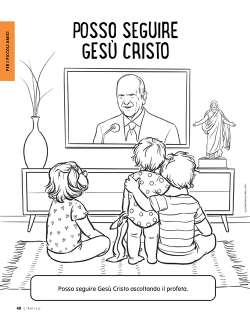 PDF della pagina da colorare raffigurante dei bambini che guardano la Conferenza generale in TV