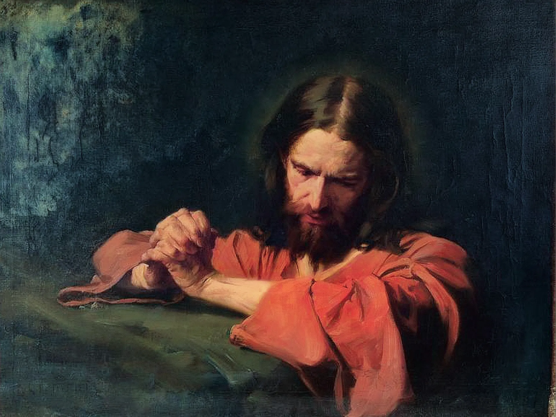 Christ prays in Garden of Gethsemane.