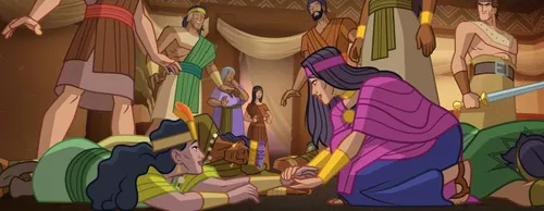 Abish helping the queen stand up