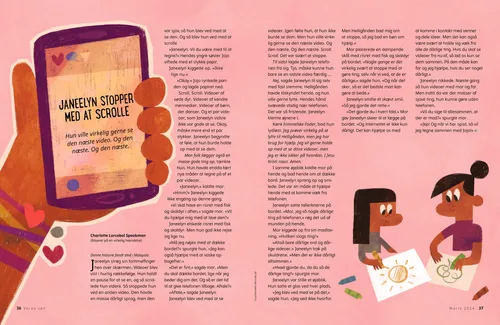 PDF-side med en hånd, der holder en mobiltelefon, og to piger, der tegner sammen