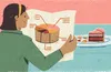 illustration of a woman looking at a chart describing a cake