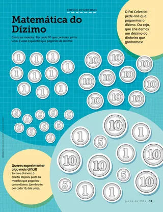 Página de atividades com moedas para contar