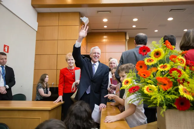 D. Todd Christofferson attends a family devotional in Sa_o Paulo, Brazil in March 2017.