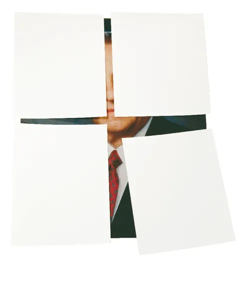 portrait of President Monson mostly covered by four pieces of paper