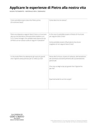 Handout on Likening Peter’s Experience