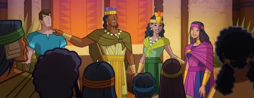 The king and queen speaking to the people