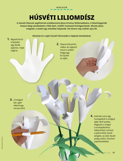 PDF-oldal arról, hogyan készíthető liliom egy kézlenyomat és papír felhasználásával