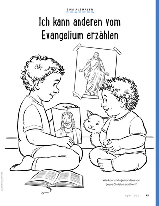coloring page of boy showing picture of Jesus