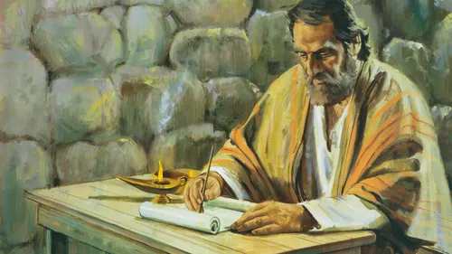 Paul writing an epistle while in prison