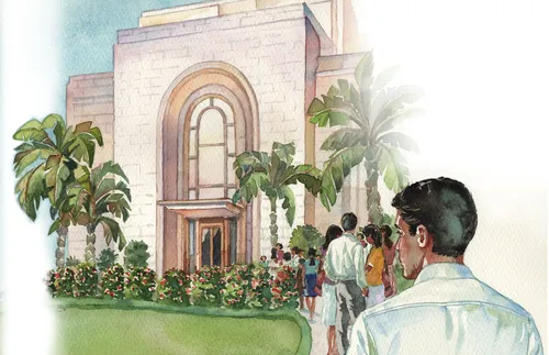 man at temple open house