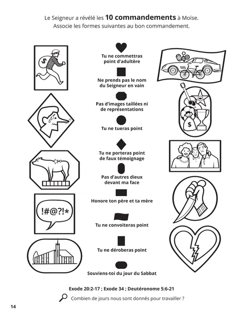 Coloriage au format PDF d’une activité d’association avec les Dix commandements