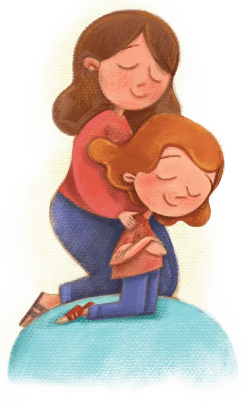 girl and mom praying