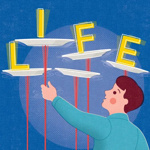 boy balancing spinning plates