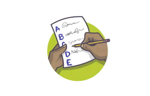 hand shown writing a note